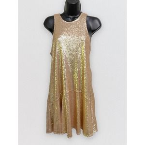 Free People Dress Womens S Gold Sequin Mini Cocktail Party Liquid Shine Shimmer